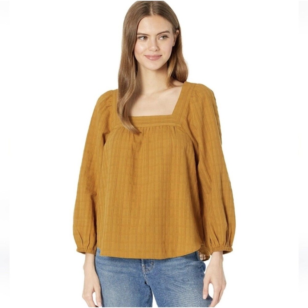 Madewell Women’s Top Size XS Square Neck Bubble Sleeve Top In Antique Gold Boho